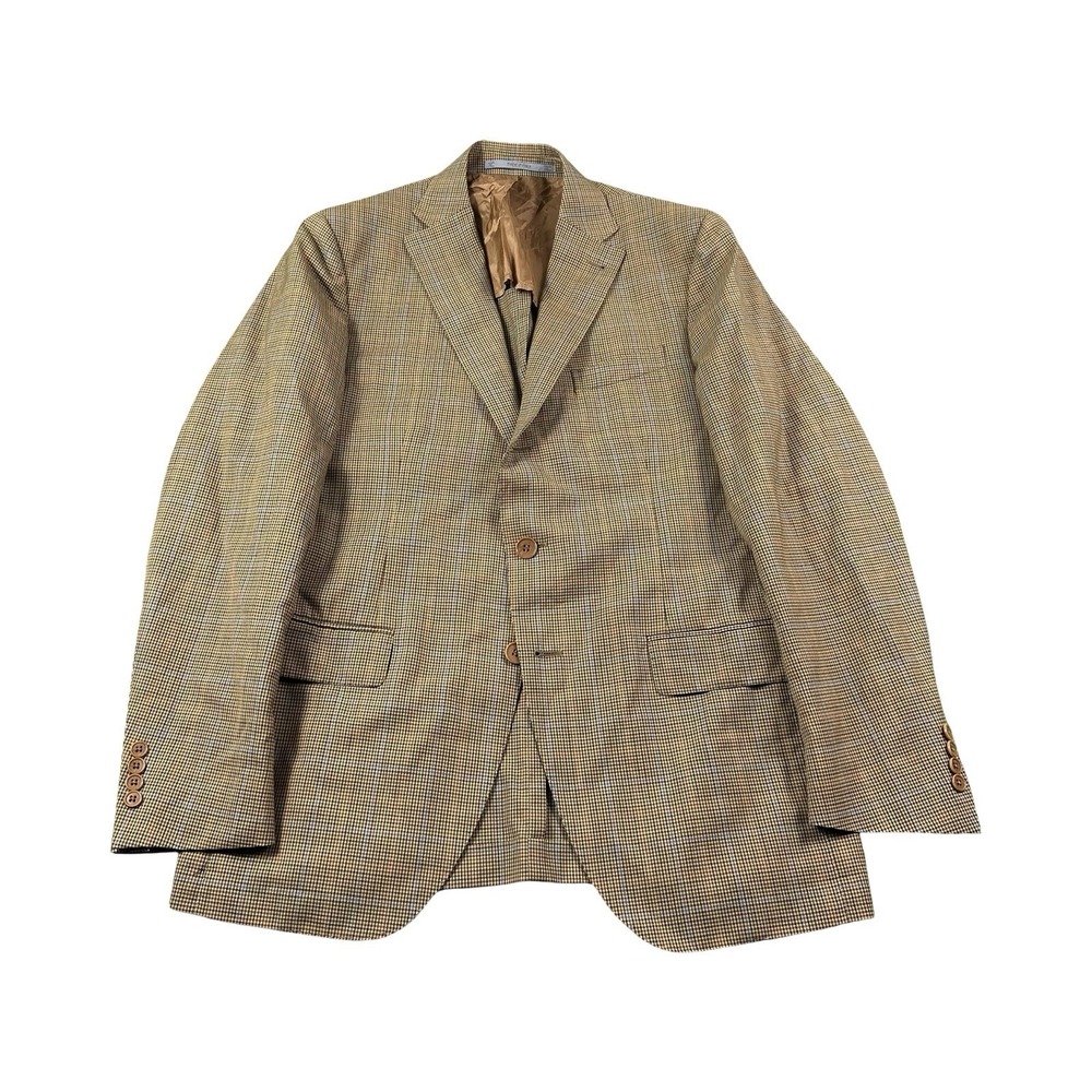 Davide Cenci Golden Brown Blue Red Check Half Lined Wool Sportcoat Size 40R